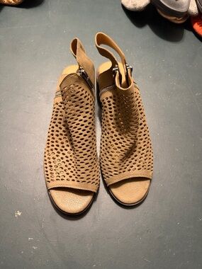 Lucky Brand Perforated Tan Slingback Sandals